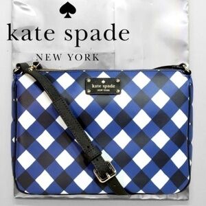 KATE SPADE Chrissy Blue/White Gingham Print, Zip Top, Adjust. Strap Crossbody